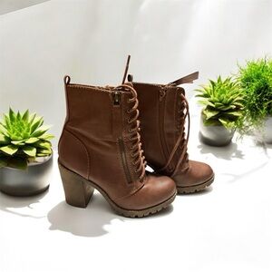 Brown Lace-Up Ankle Boots